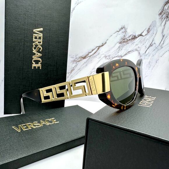 New VERSACE Sunglasses Brown Gold Acetate & Metal Cat Eye w/ Case main image 12